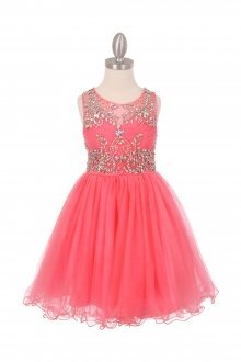 Coral Sleeveless Tulle Junior Bridesmaid Dress with Exquisite Beading Design